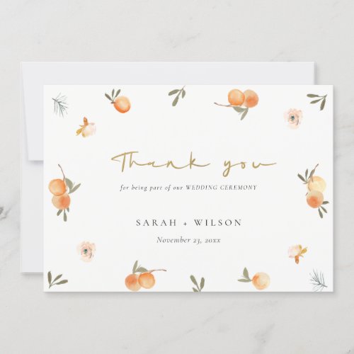 Cute Elegant Soft Orange Green Floral Boho Wedding Thank You Card