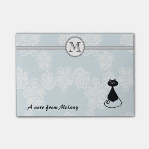 Cute elegant stylish lace black cat monogram post-it notes