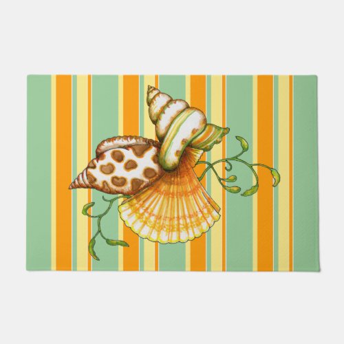 Cute Elegant Stylish Seashells Stripes Pattern Doormat