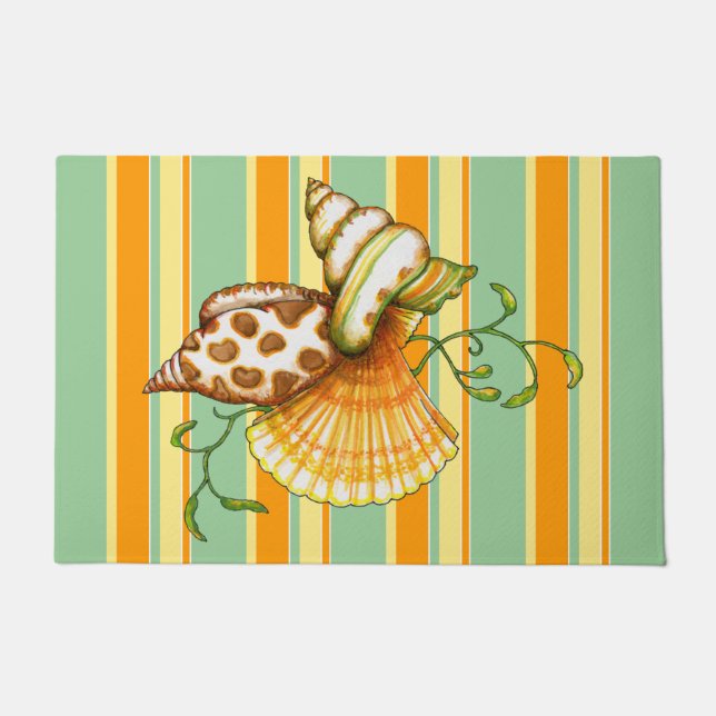 Cute Elegant Stylish Seashells Stripes Pattern Doormat (Front)