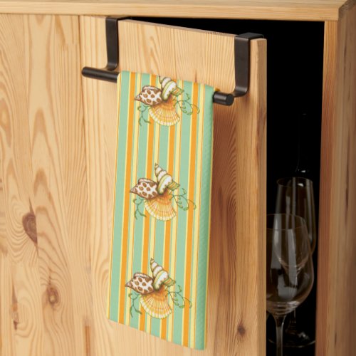 Cute Elegant Stylish Seashells Stripes Pattern Kit Kitchen Towel