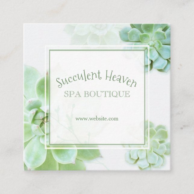 Cute Elegant Succulent Square Business Card (Front)