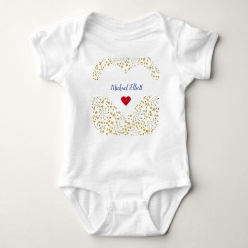 Cute Elegant Trendy Gold Stars Name Hearts Baby Bodysuit