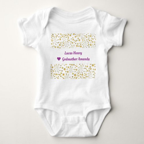 Cute Elegant Trendy Gold Stars Name Love Godmother Baby Bodysuit