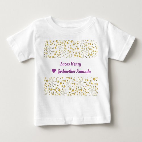 Cute Elegant Trendy Gold Stars Name Love Godmother Baby T_Shirt
