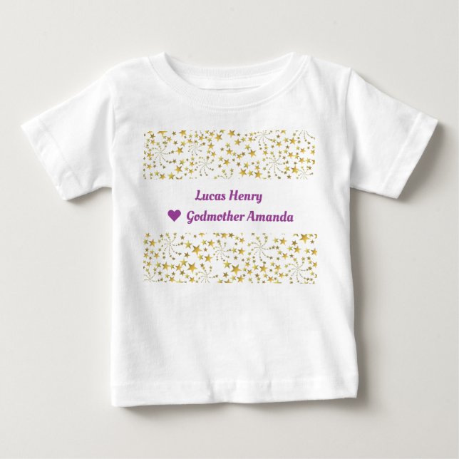 Cute Elegant Trendy Gold Stars Name Love Godmother Baby T-Shirt (Front)