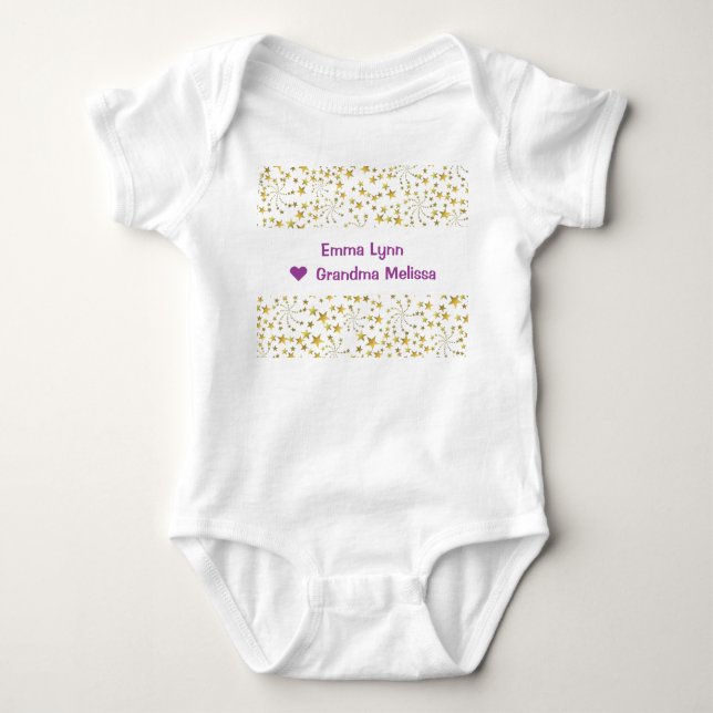 Cute Elegant Trendy Gold Stars Name Love Grandma Baby Bodysuit (Front)