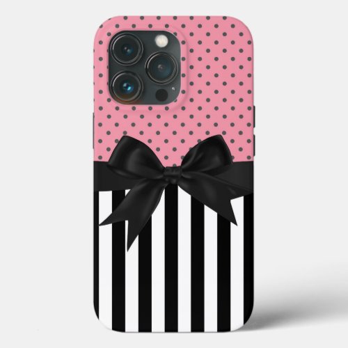 Cute elegant trendy stripes polka dots pattern iPhone 13 pro case