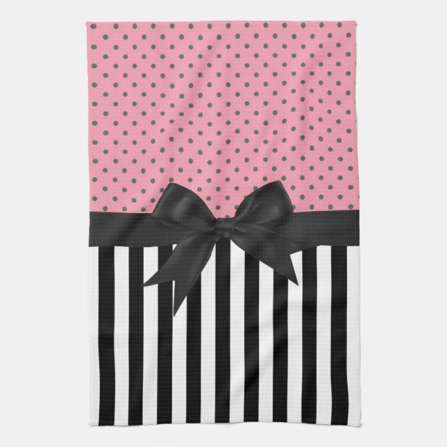 Cute elegant trendy stripes polka dots pattern kitchen towel (Vertical)