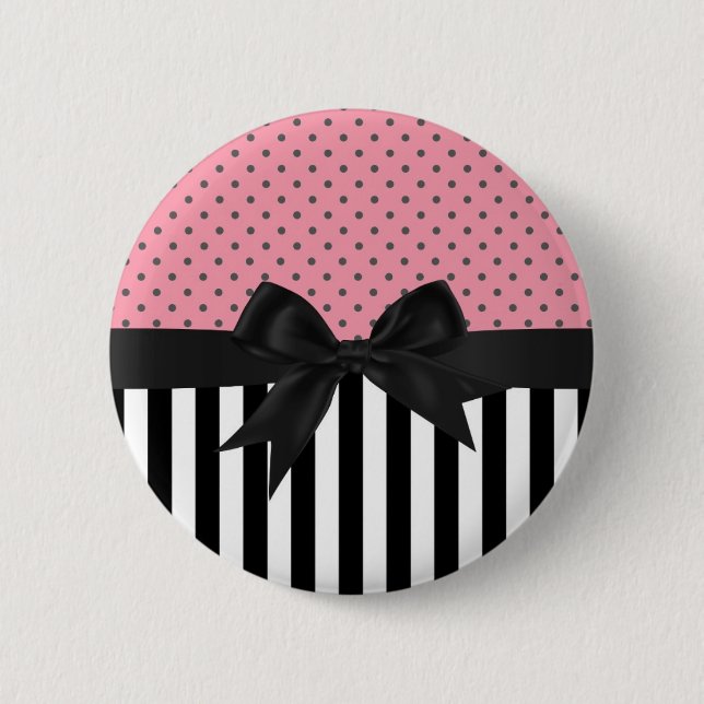 Cute elegant trendy stripes polka dots pattern pinback button (Front)