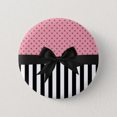 Cute elegant trendy stripes polka dots pattern pinback button