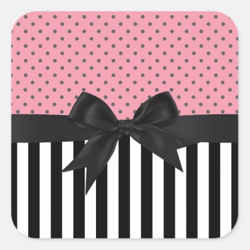 Cute elegant trendy stripes polka dots pattern square sticker