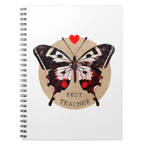  Cute Elegant Vintage Butterfly Heart Best Teacher Notebook