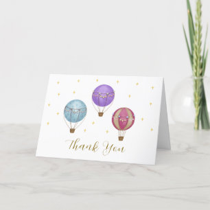 Cute Elegant Vintage Hot Air Balloon Baby Shower Letterpress Thank You Card