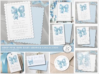 Cute Elegant Watercolor Blue Bow Baby Shower Party