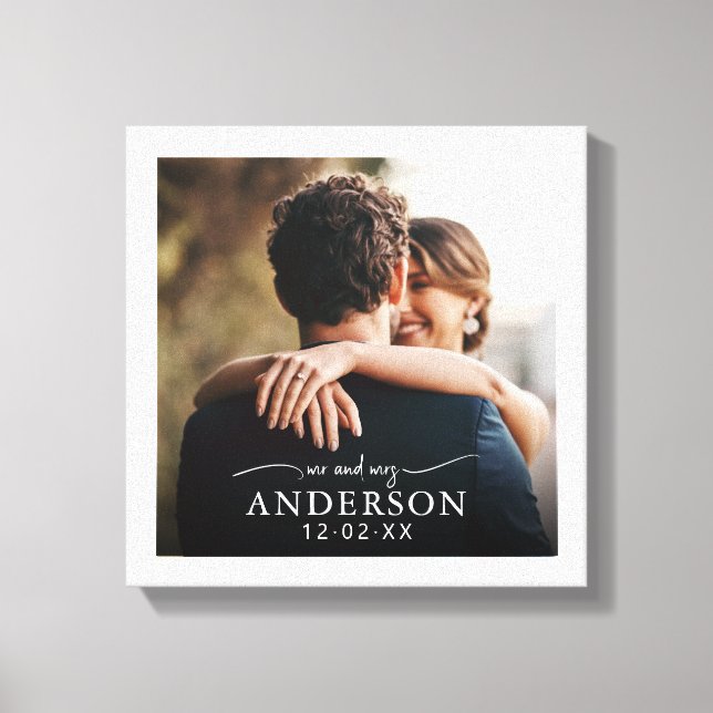 Cute Elegant White Mr and Mrs Photo Wedding Canvas Print (Front)