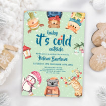 Cute Elegant Winter Woodland Animals Baby Shower Invitation