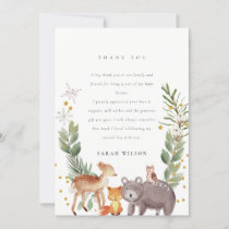 Cute Elegant Woodland Animal Leafy Baby Shower Thank You Card
