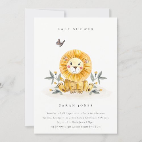 Cute Elegant Woodland Lion Foliage Baby Shower Invitation