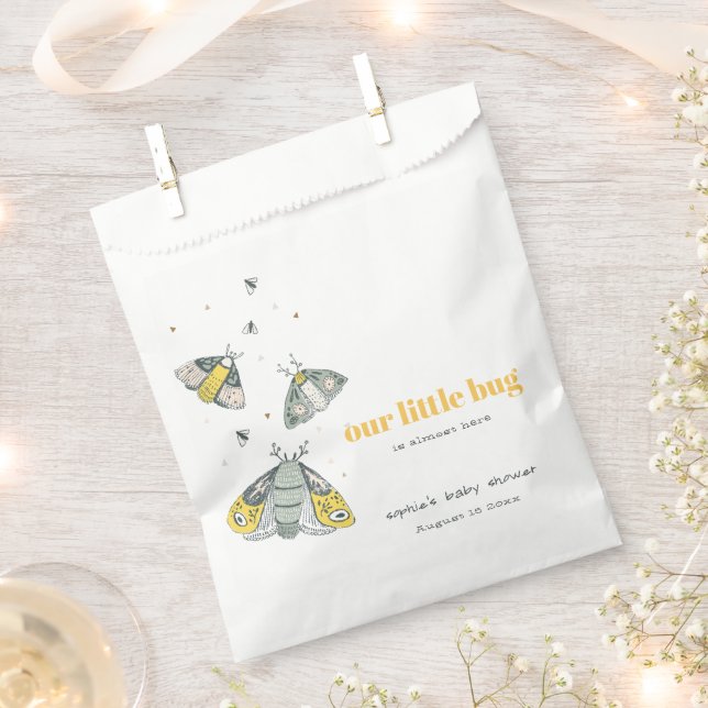 Cute Elegant Yellow Grey Little Bug Baby Shower Favor Bag (Clipped)