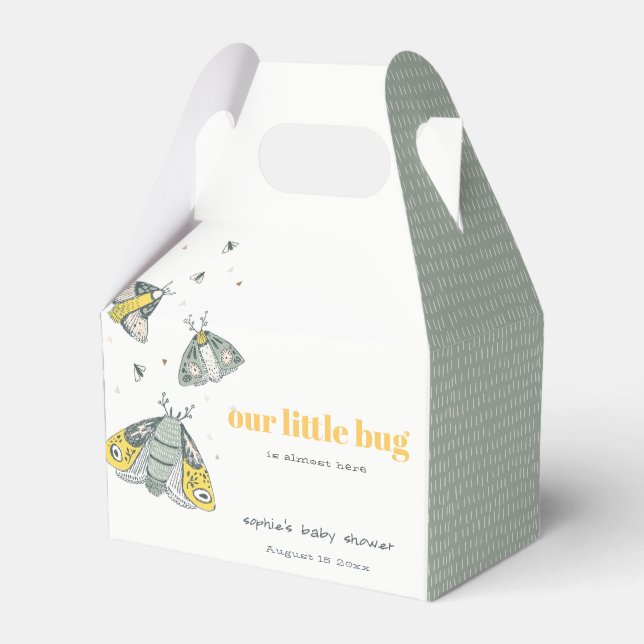 Cute Elegant Yellow Grey Little Bug Baby Shower Favor Boxes (Front Side)