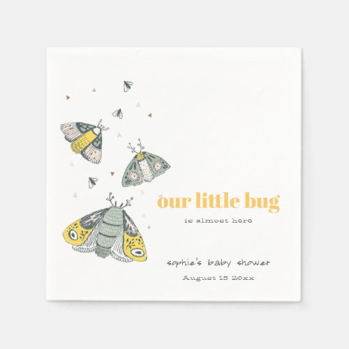 Cute Elegant Yellow Grey Little Bug Baby Shower Napkins