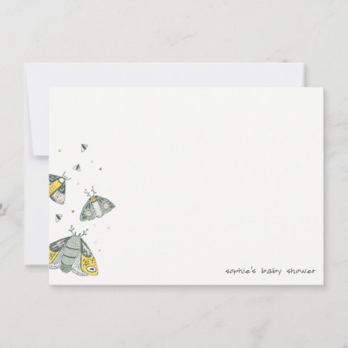 Cute Elegant Yellow Grey Little Bug Baby Shower Note Card