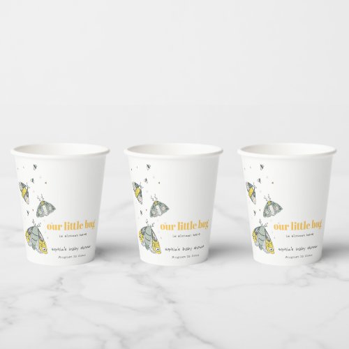 Cute Elegant Yellow Grey Little Bug Baby Shower Paper Cups