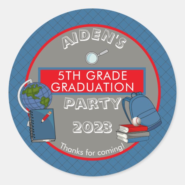 Cute Elementary Graduation Name | Year | School Classic Round Sticker (Front)
