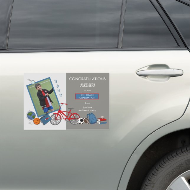 Cute Elementary Graduation Photo - Boy  Car Magnet (In Situ)