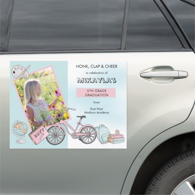 Cute Elementary Graduation Photo Girl Car Magnet (In Situ)