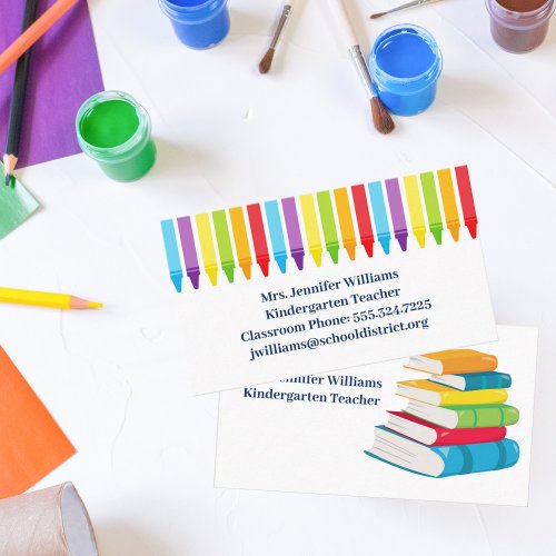 Cute Elementary School Kindergarten Teacher Crayon Business Card