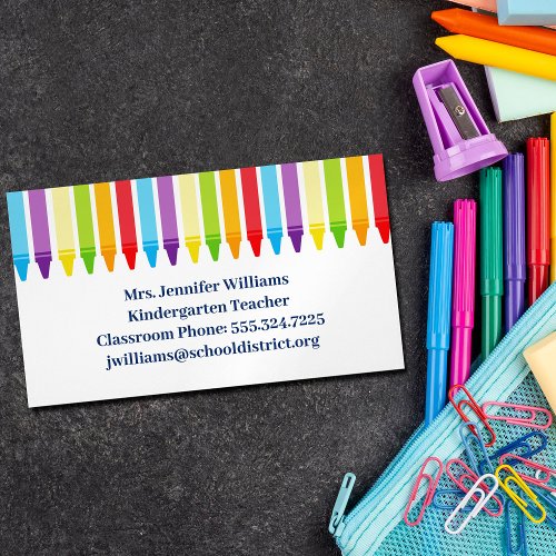 Cute Elementary School Teacher Crayons Business Card Magnet