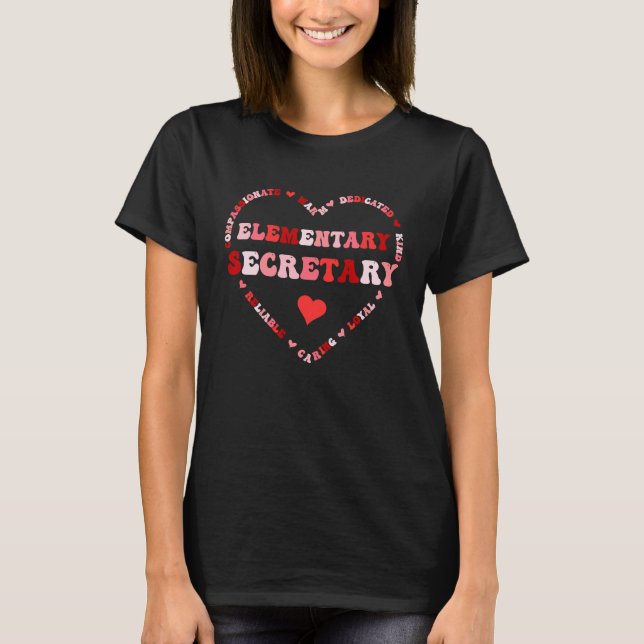 Cute Elementary Secretary Valentines Day Heart T-Shirt (Front)