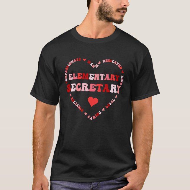 Cute Elementary Secretary Valentines Day Heart T-Shirt (Front)