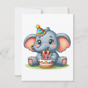 Cute Elephant 11th Birthday Note Card