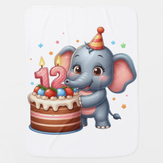 Cute Elephant 12th Birthday Baby Blanket