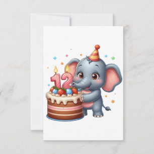 Cute Elephant 12th Birthday RSVP Card