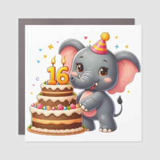 Cute Elephant 16th Birthday Car Magnet