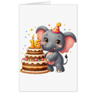 Cute Elephant 16th Birthday Card