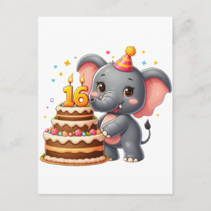Cute Elephant 16th Birthday Invitation Postcard