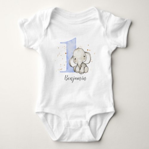 Cute Elephant 1st Birthday Baby Bodysuit