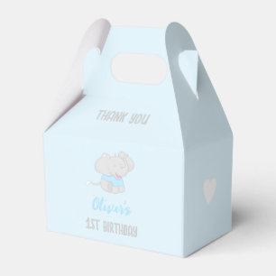 Cute Elephant 1st Birthday Blue Favor Box