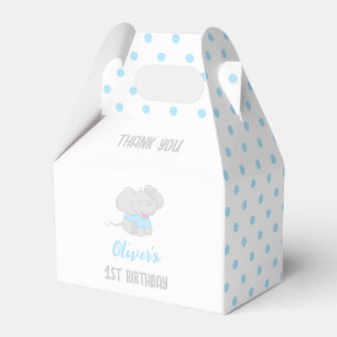 Cute Elephant 1st Birthday Blue Favor Box