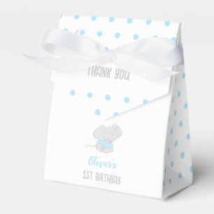Cute Elephant 1st Birthday Blue Favor Box