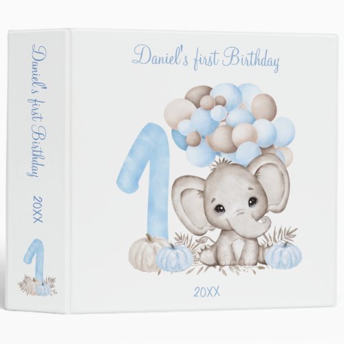 Cute Elephant  1st Birthday Boy  Photo Album 3 Ring Binder
