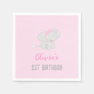 Cute Elephant 1st Birthday Girl Napkins