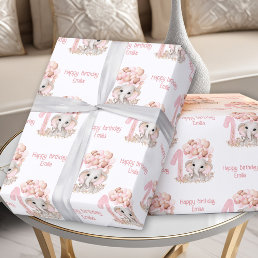 Cute Elephant 1st Birthday Pink Personalized Name Wrapping Paper