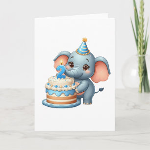 Cute Elephant 2nd Birthday Card