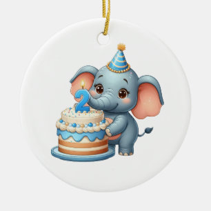 Cute Elephant 2nd Birthday Ceramic Ornament